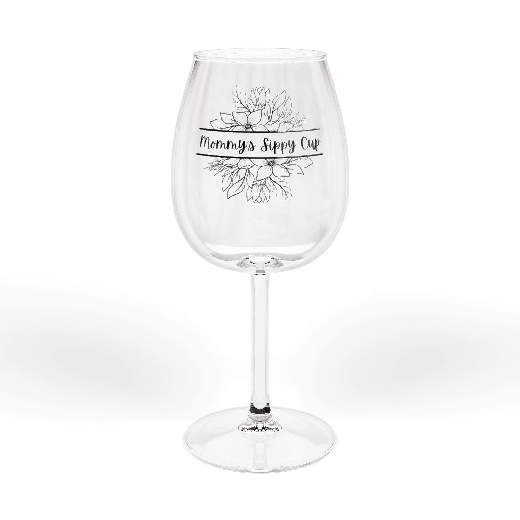 Floral Wreath Monogram Wine Glass 12oz | Personalized Stemmed Glass