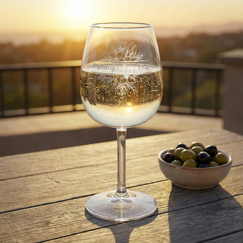 Floral Wreath Monogram Wine Glass 12oz | Personalized Stemmed Glass